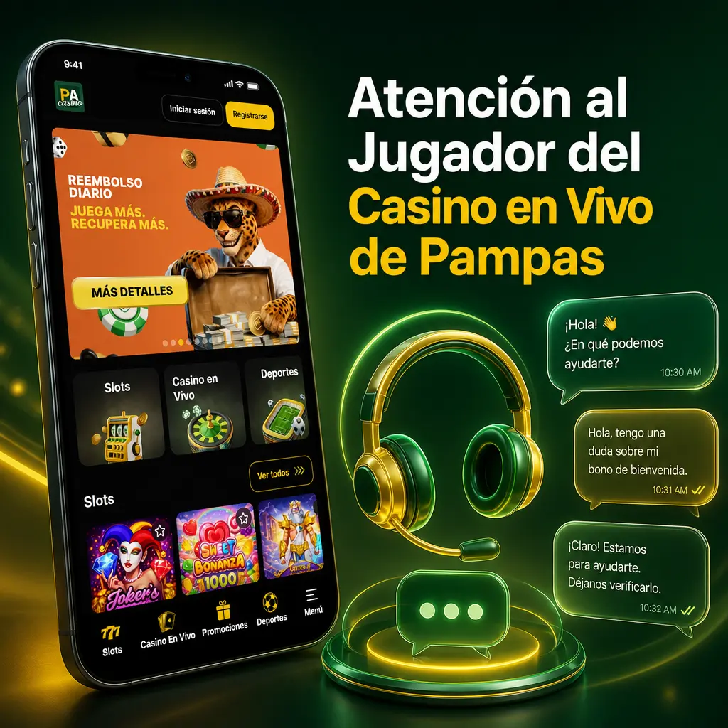 Soporte 24/7 de Pampas Casino en Vivo: chat, WhatsApp, email y FAQ para resolver dudas sobre mesas, bonos y depósitos.