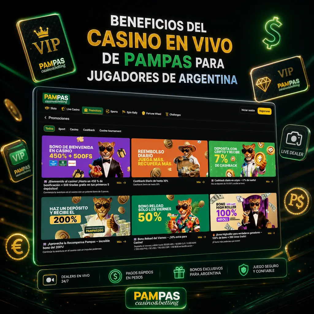 Beneficios del casino en vivo de Pampas: pagos en pesos, Mercado Pago y soporte en español las 24 horas.