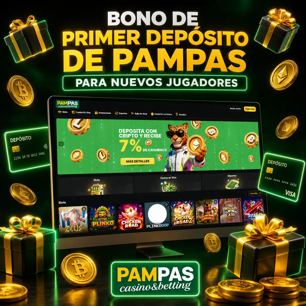 Bono de primer depósito de Pampas: hasta 450% en Casino más 500 giros gratis y 400% en Deportes, en 5 cargas.
