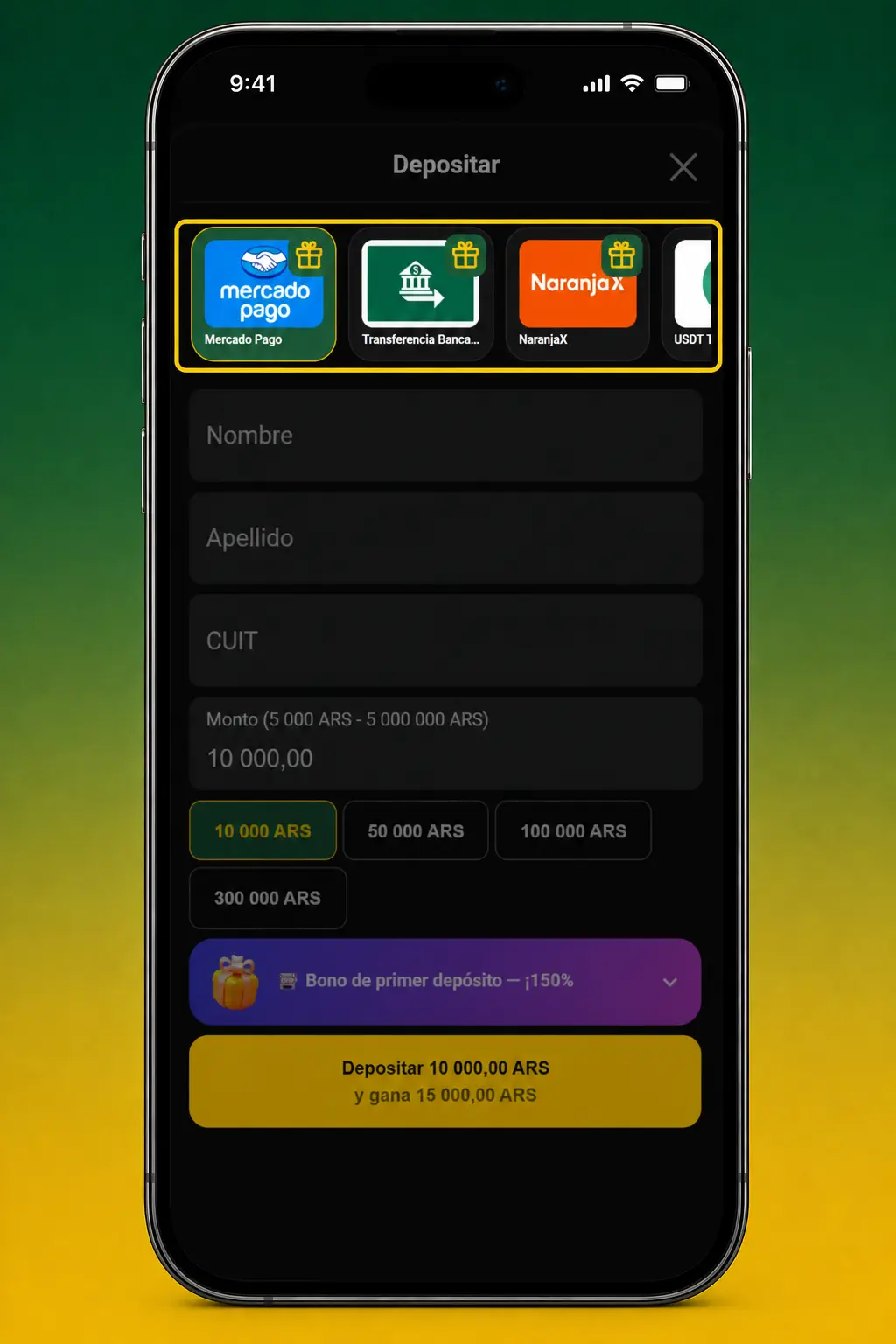Pasos para depositar en Pampas desde Argentina usando Mercado Pago, transferencia bancaria, NaranjaX o USDT TRC-20.