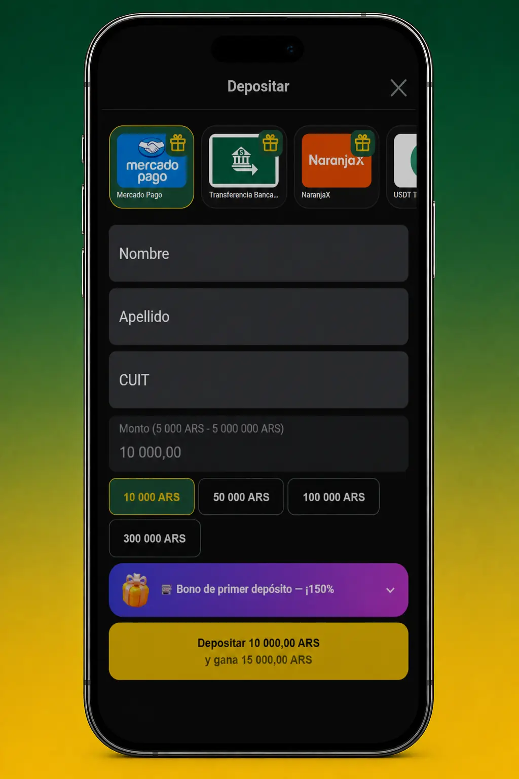 Pasos para depositar en Pampas desde Argentina usando Mercado Pago, transferencia bancaria, NaranjaX o USDT TRC-20.