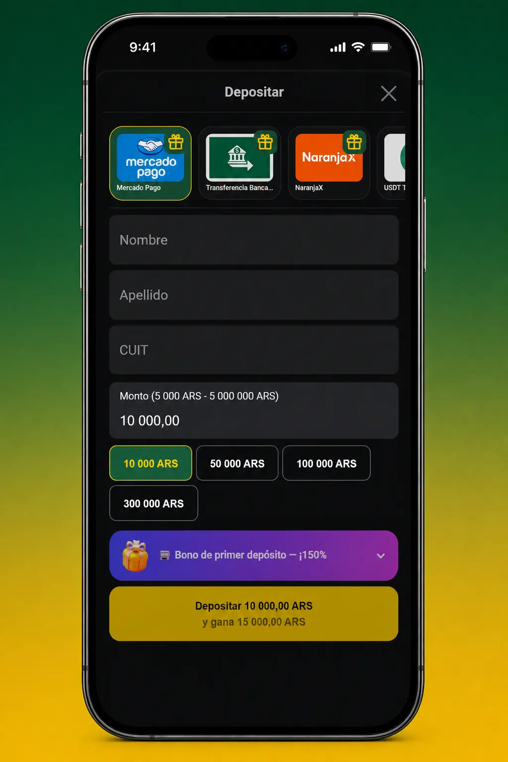 Pasos para depositar en Pampas desde Argentina usando Mercado Pago, transferencia bancaria, NaranjaX o USDT TRC-20.