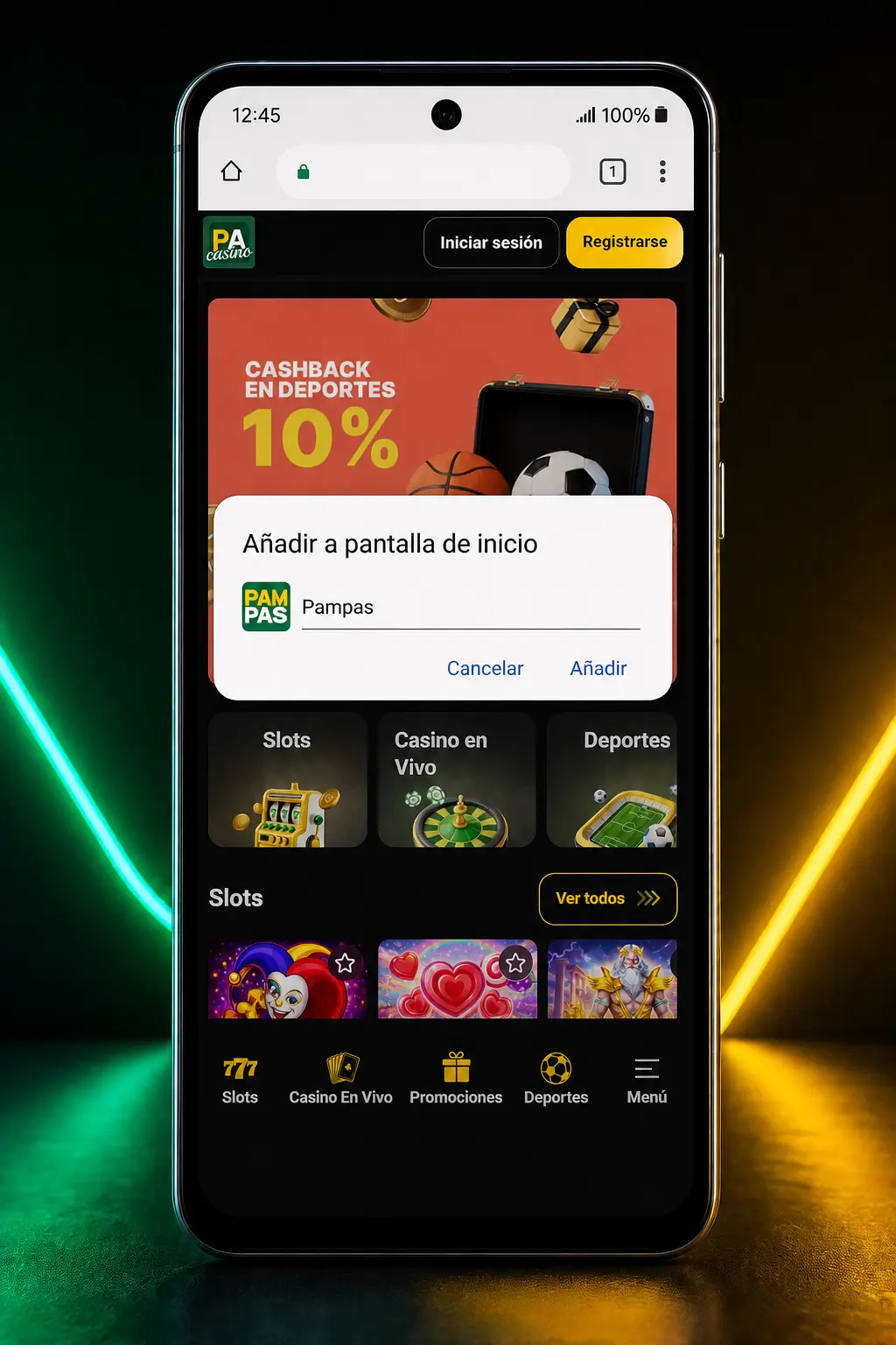 Pasos para descargar e instalar la app Pampas APK en Android, compatible con versión 6.0 o superior.