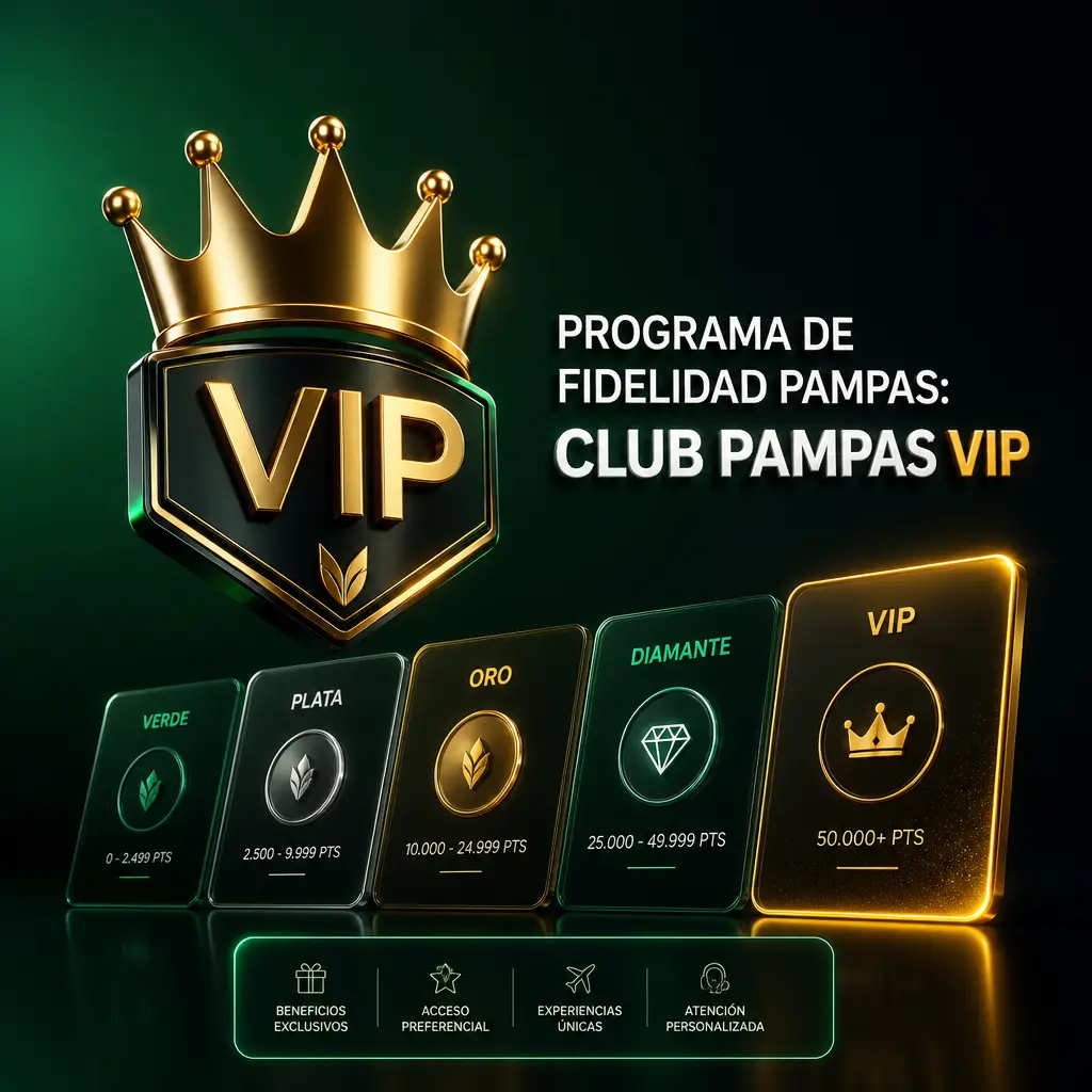 Club Pampas VIP: programa de fidelidad con 5 niveles, cashback semanal y beneficios exclusivos por puntos acumulados.