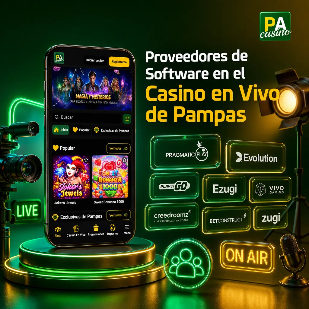 Proveedores certificados como Evolution, Pragmatic Play y Ezugi ofrecen mesas en vivo con transmisión estable en Pampas Casino.