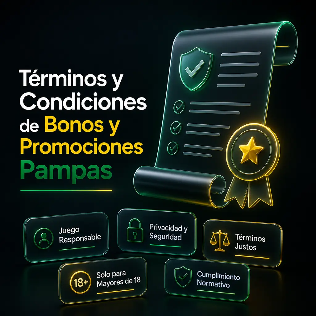 Términos y condiciones de bonos y promociones de Pampas: rollover, montos máximos, verificación de DNI y reglas por bono.