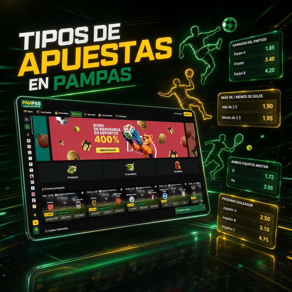 Tipos de apuestas deportivas en Pampas: hándicap asiático, doble oportunidad, over/under, sistema y en vivo.